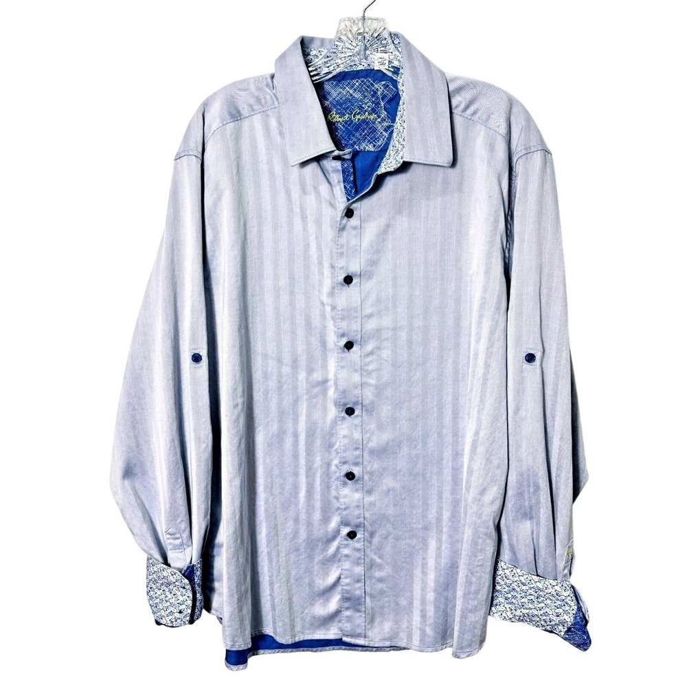 Robert Graham Button Down Shirt 2XL Blue Stripe Flip Cuff Classic Luxe